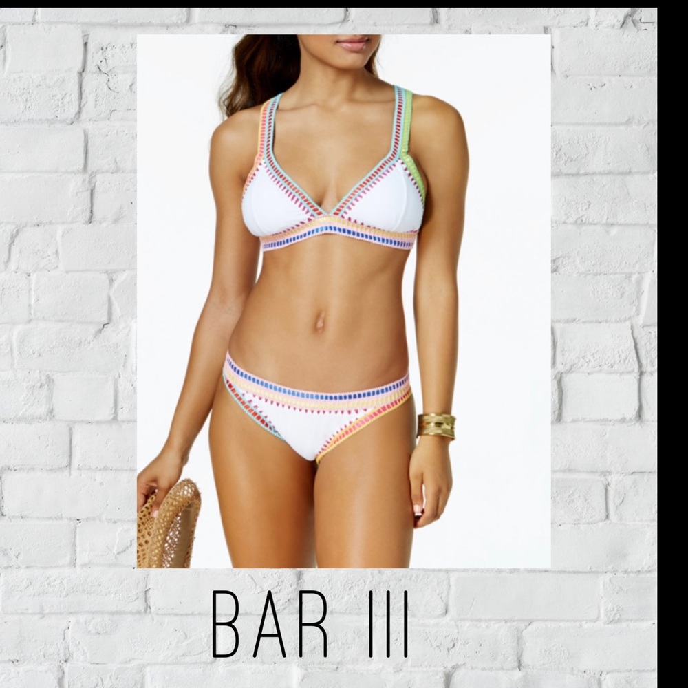 BAR III - L  BIKINI WHT MULTI COLOR STITCHING